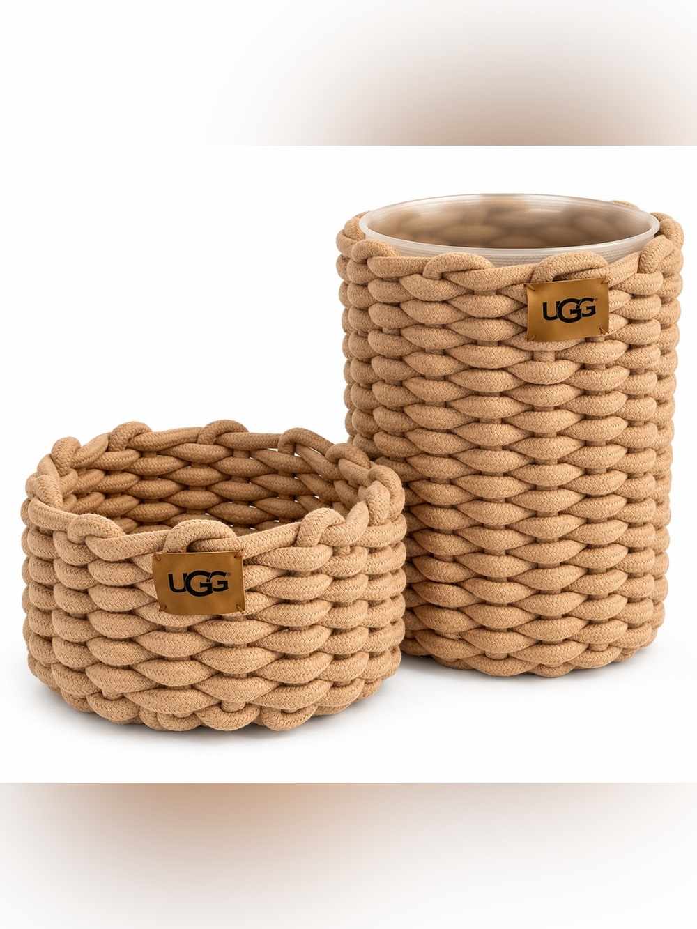 UGG Beige Chunky Woven Rope Storage Basket & Wastebasket 2-Piece Set